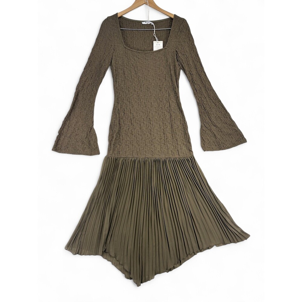 Naked Scoop Neck Textured Knit Dress w/ Pleated‎ Handkerchief Hem Sz 8
